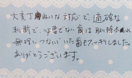 2016年8月の患者様の喜びの声の一部をご紹介いたします。